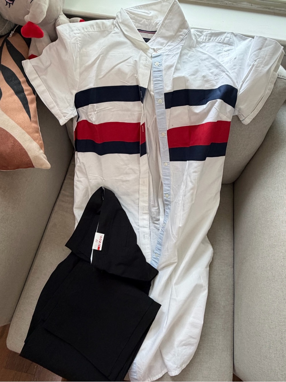 Tommy Hilfiger White Shirt with Navy and Red Trim